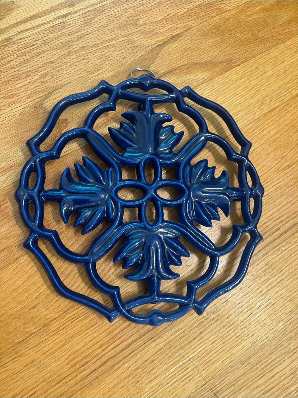 Vintage royal Blue Decorative Cast Iron Trivet